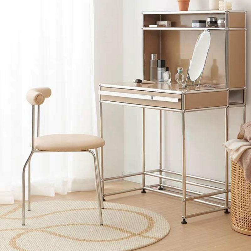 Modern Mid-Century Round Curve Carbon Steel Faux Leather Dining Chair Backrest For Dining Room