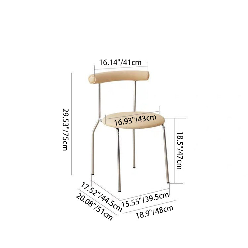 Modern Mid-Century Round Curve Carbon Steel Faux Leather Dining Chair Backrest For Dining Room
