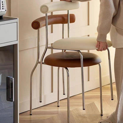 Modern Mid-Century Round Curve Carbon Steel Faux Leather Dining Chair Backrest For Dining Room