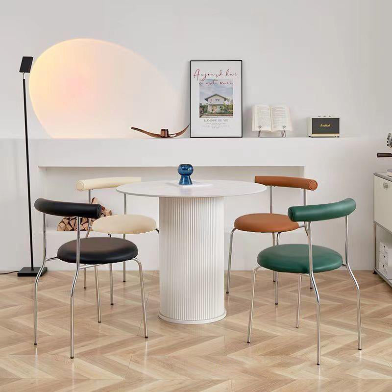Modern Mid-Century Round Curve Carbon Steel Faux Leather Dining Chair Backrest For Dining Room