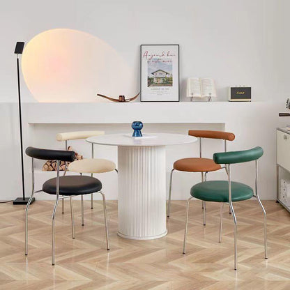 Modern Mid-Century Round Curve Carbon Steel Faux Leather Dining Chair Backrest For Dining Room