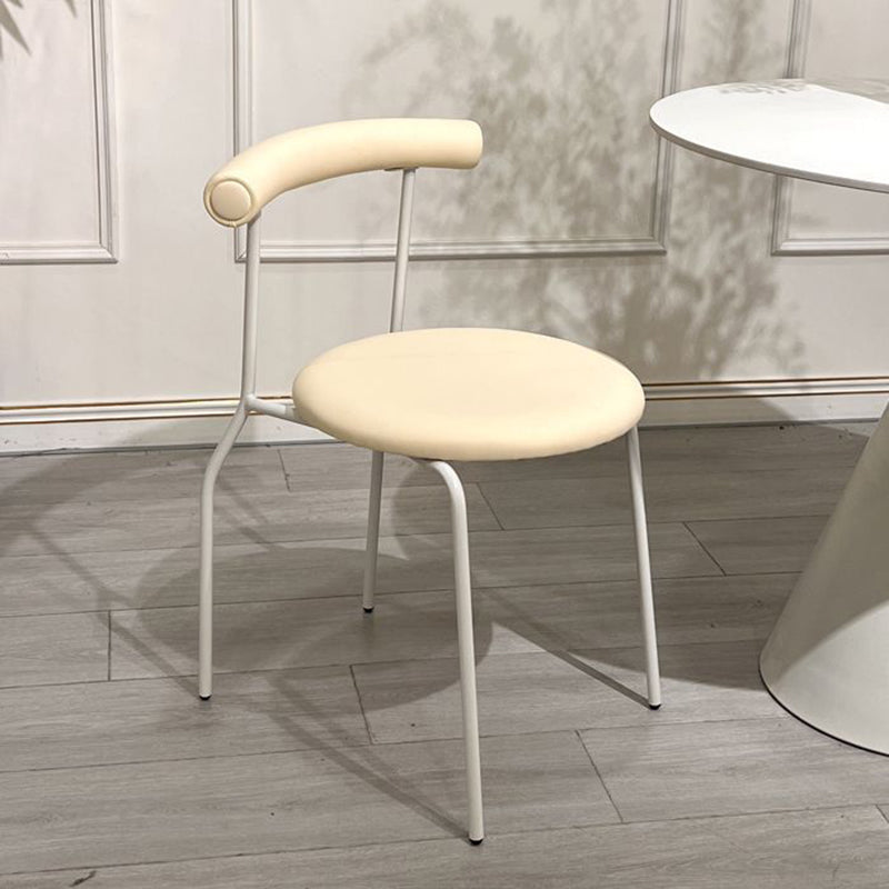 Modern Mid-Century Round Curve Carbon Steel Faux Leather Dining Chair Backrest For Dining Room