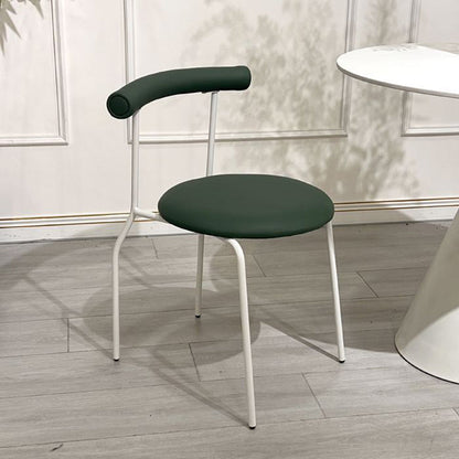 Modern Mid-Century Round Curve Carbon Steel Faux Leather Dining Chair Backrest For Dining Room