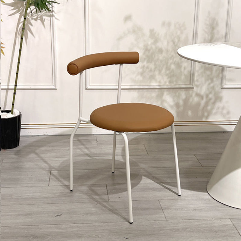 Modern Mid-Century Round Curve Carbon Steel Faux Leather Dining Chair Backrest For Dining Room