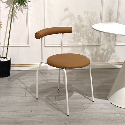 Modern Mid-Century Round Curve Carbon Steel Faux Leather Dining Chair Backrest For Dining Room