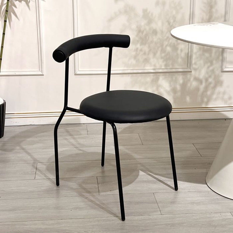 Modern Mid-Century Round Curve Carbon Steel Faux Leather Dining Chair Backrest For Dining Room