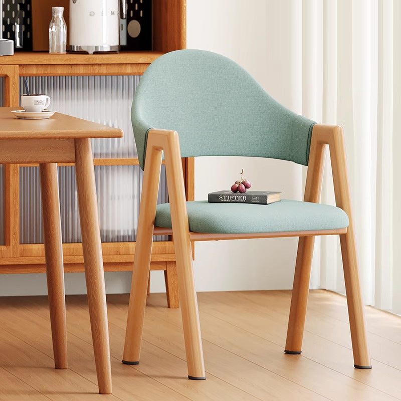 Modern Minimalist A-Shape Square Curve Wood Leather Cotton Linen Dining Chair For Dining Room