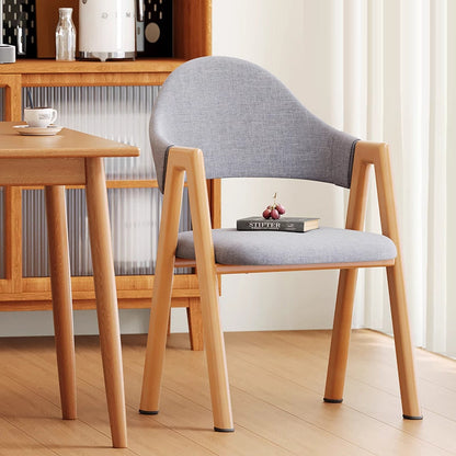 Modern Minimalist A-Shape Square Curve Wood Leather Cotton Linen Dining Chair For Dining Room