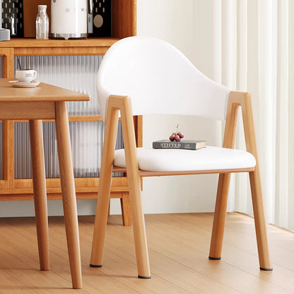 Modern Minimalist A-Shape Square Curve Wood Leather Cotton Linen Dining Chair For Dining Room
