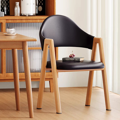 Modern Minimalist A-Shape Square Curve Wood Leather Cotton Linen Dining Chair For Dining Room