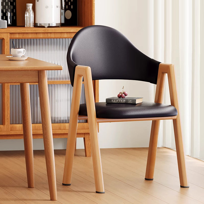 Modern Minimalist A-Shape Square Curve Wood Leather Cotton Linen Dining Chair For Dining Room
