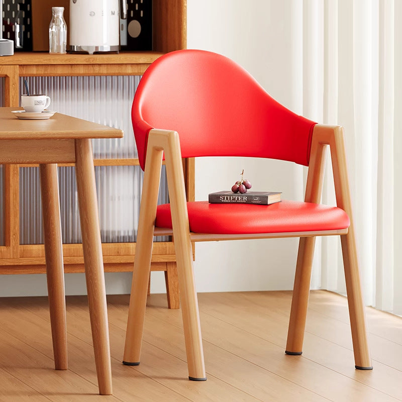Modern Minimalist A-Shape Square Curve Wood Leather Cotton Linen Dining Chair For Dining Room