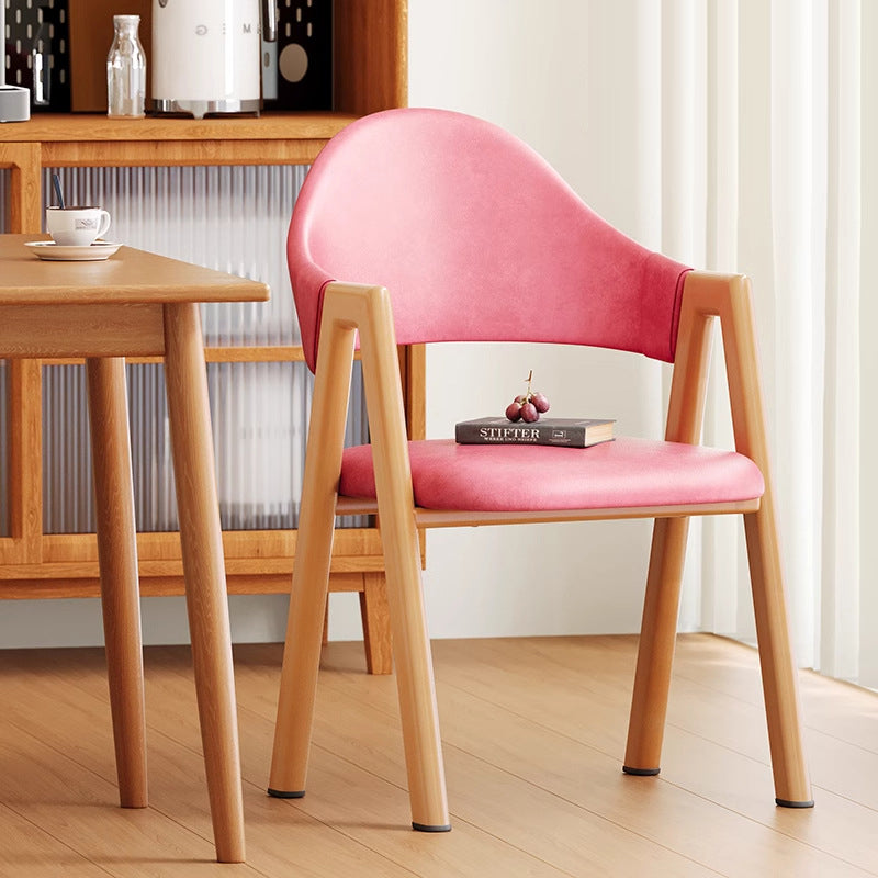 Modern Minimalist A-Shape Square Curve Wood Leather Cotton Linen Dining Chair For Dining Room