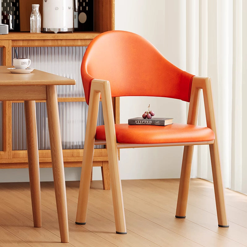 Modern Minimalist A-Shape Square Curve Wood Leather Cotton Linen Dining Chair For Dining Room