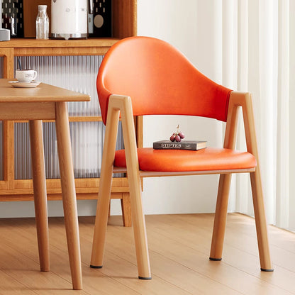 Modern Minimalist A-Shape Square Curve Wood Leather Cotton Linen Dining Chair For Dining Room