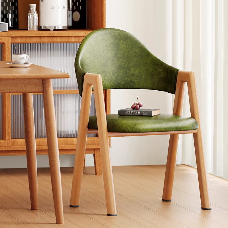 Modern Minimalist A-Shape Square Curve Wood Leather Cotton Linen Dining Chair For Dining Room