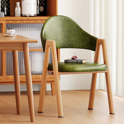 Modern Minimalist A-Shape Square Curve Wood Leather Cotton Linen Dining Chair For Dining Room