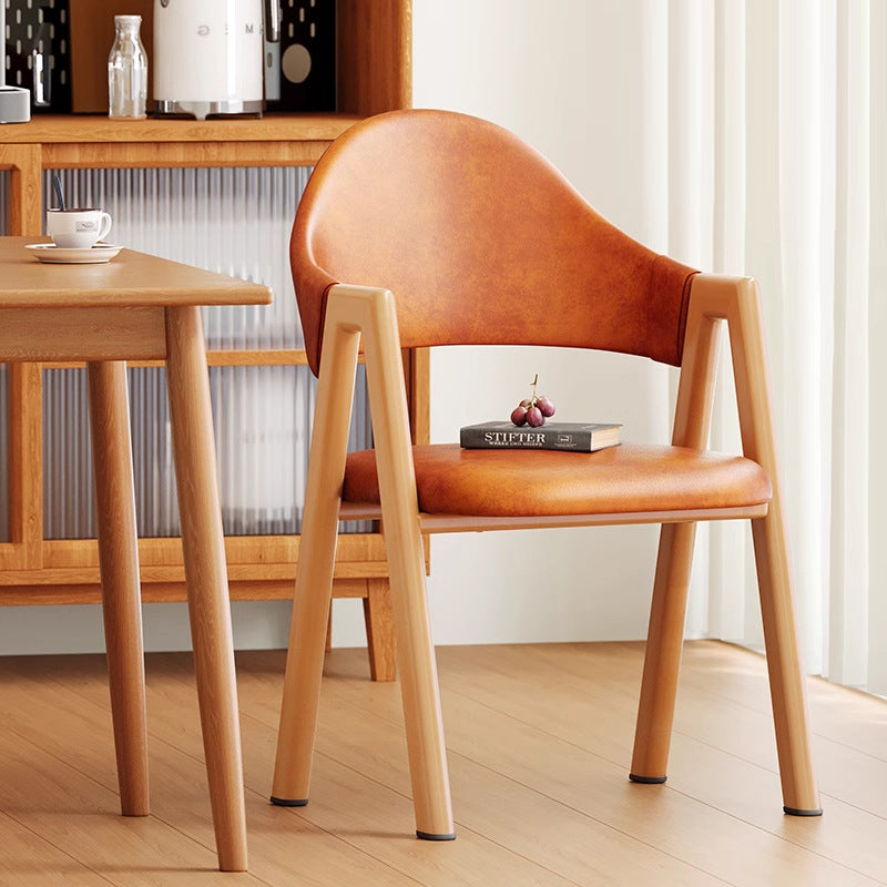 Modern Minimalist A-Shape Square Curve Wood Leather Cotton Linen Dining Chair For Dining Room