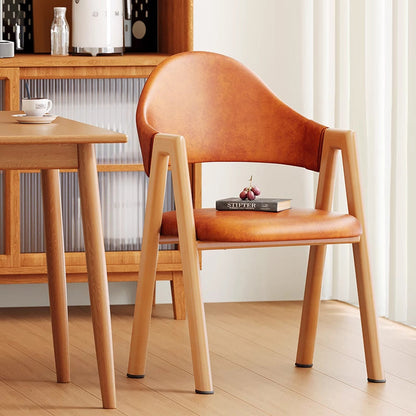 Modern Minimalist A-Shape Square Curve Wood Leather Cotton Linen Dining Chair For Dining Room