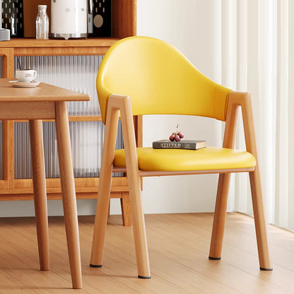Modern Minimalist A-Shape Square Curve Wood Leather Cotton Linen Dining Chair For Dining Room