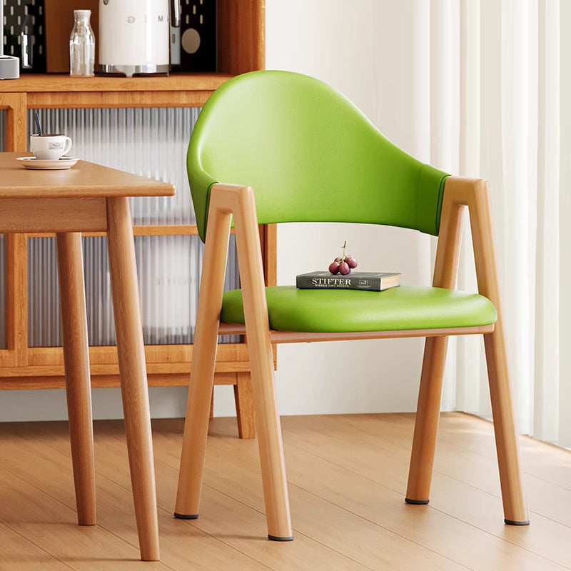 Modern Minimalist A-Shape Square Curve Wood Leather Cotton Linen Dining Chair For Dining Room