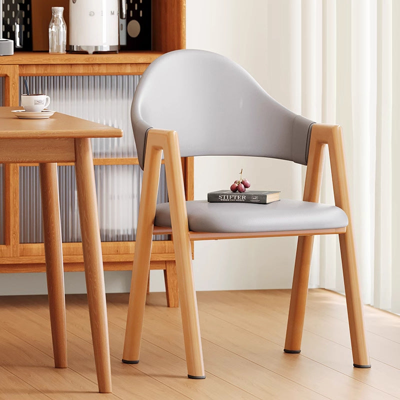 Modern Minimalist A-Shape Square Curve Wood Leather Cotton Linen Dining Chair For Dining Room