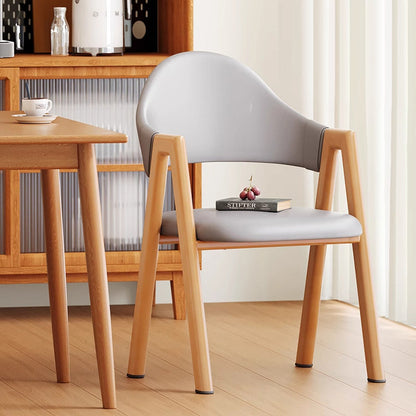 Modern Minimalist A-Shape Square Curve Wood Leather Cotton Linen Dining Chair For Dining Room