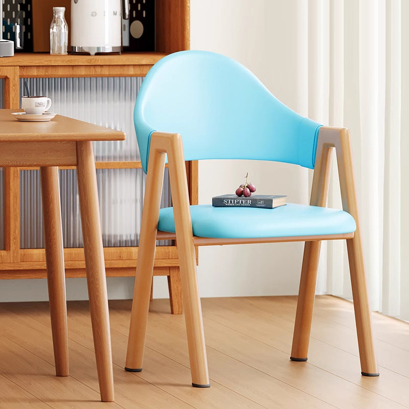 Modern Minimalist A-Shape Square Curve Wood Leather Cotton Linen Dining Chair For Dining Room