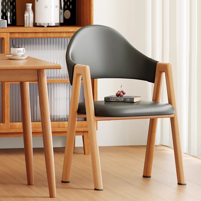 Modern Minimalist A-Shape Square Curve Wood Leather Cotton Linen Dining Chair For Dining Room