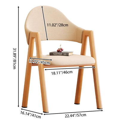 Modern Minimalist A-Shape Square Curve Wood Leather Cotton Linen Dining Chair For Dining Room