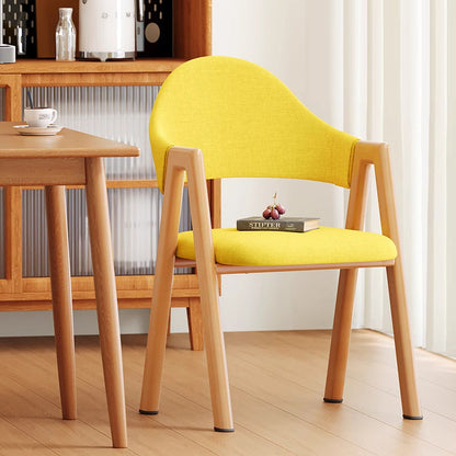 Modern Minimalist A-Shape Square Curve Wood Leather Cotton Linen Dining Chair For Dining Room