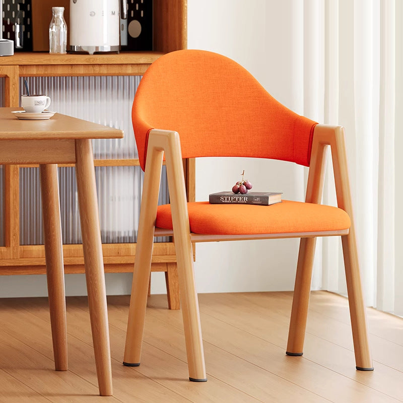 Modern Minimalist A-Shape Square Curve Wood Leather Cotton Linen Dining Chair For Dining Room