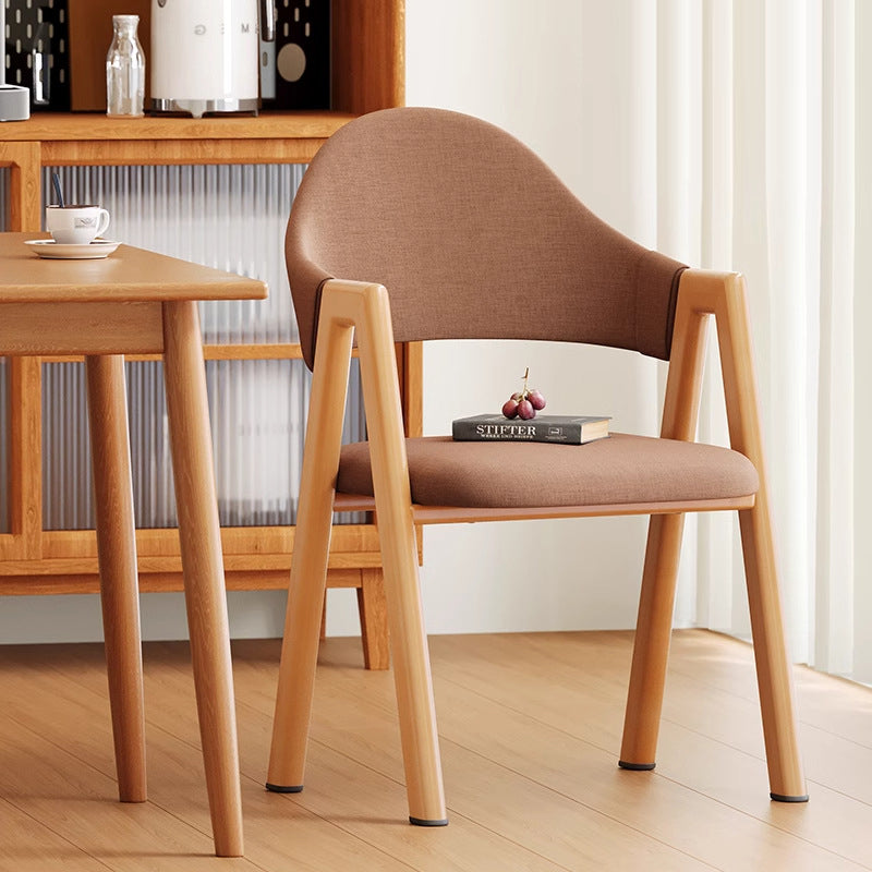 Modern Minimalist A-Shape Square Curve Wood Leather Cotton Linen Dining Chair For Dining Room
