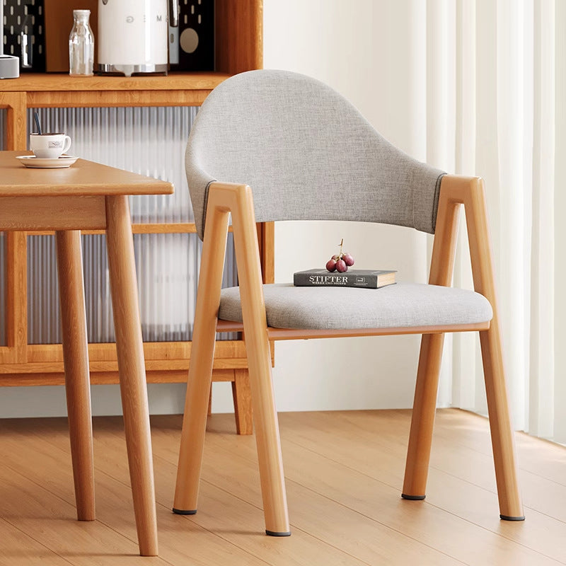 Modern Minimalist A-Shape Square Curve Wood Leather Cotton Linen Dining Chair For Dining Room
