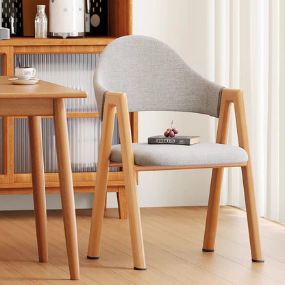 Modern Minimalist A-Shape Square Curve Wood Leather Cotton Linen Dining Chair For Dining Room