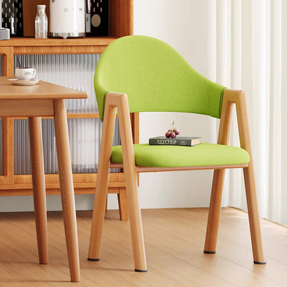 Modern Minimalist A-Shape Square Curve Wood Leather Cotton Linen Dining Chair For Dining Room