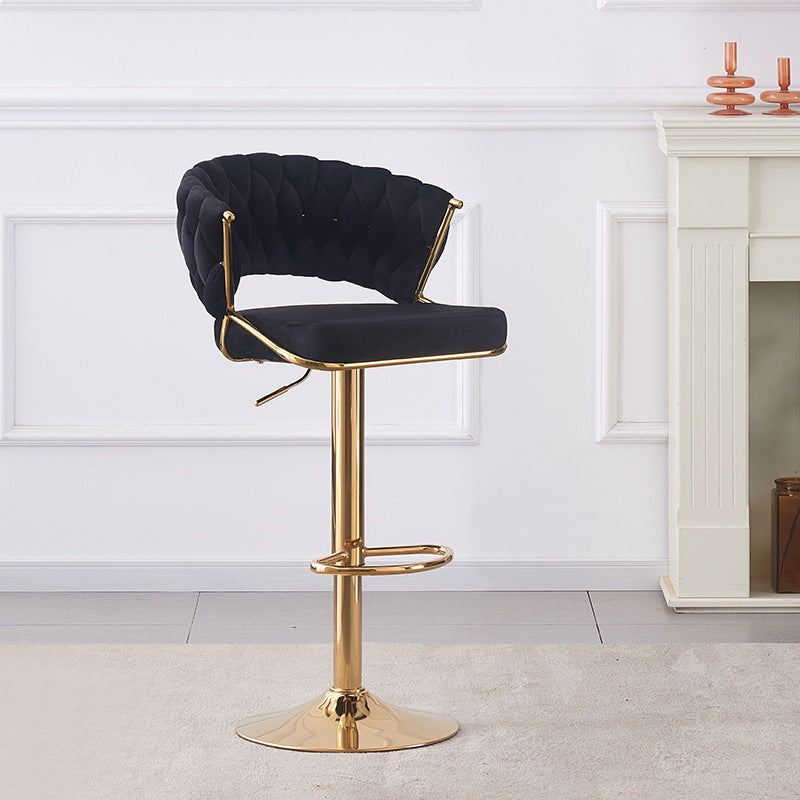 Contemporary Scandinavian Swivel Liftable Round Square Curve Metal Velvet Bar Stool Backrest Armrest For Dining Room