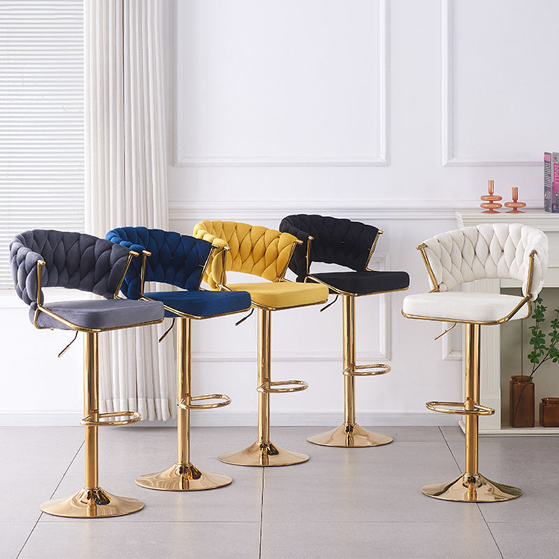 Contemporary Scandinavian Swivel Liftable Round Square Curve Metal Velvet Bar Stool Backrest Armrest For Dining Room