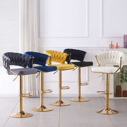 Contemporary Scandinavian Swivel Liftable Round Square Curve Metal Velvet Bar Stool Backrest Armrest For Dining Room