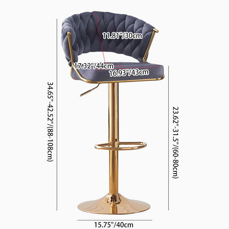 Contemporary Scandinavian Swivel Liftable Round Square Curve Metal Velvet Bar Stool Backrest Armrest For Dining Room