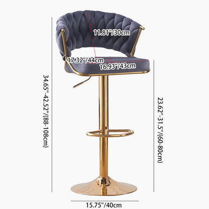 Contemporary Scandinavian Swivel Liftable Round Square Curve Metal Velvet Bar Stool Backrest Armrest For Dining Room