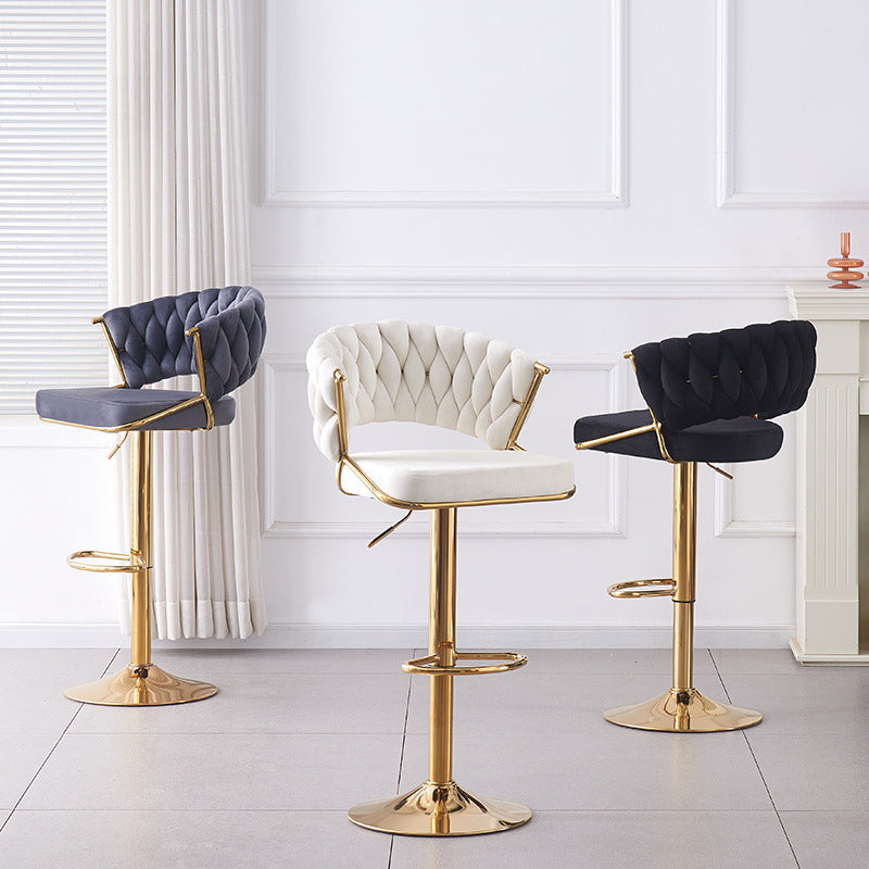 Contemporary Scandinavian Swivel Liftable Round Square Curve Metal Velvet Bar Stool Backrest Armrest For Dining Room