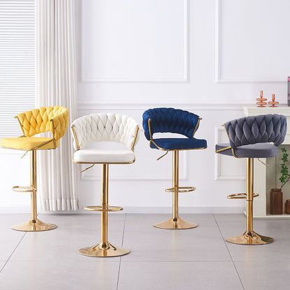 Contemporary Scandinavian Swivel Liftable Round Square Curve Metal Velvet Bar Stool Backrest Armrest For Dining Room