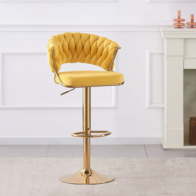 Contemporary Scandinavian Swivel Liftable Round Square Curve Metal Velvet Bar Stool Backrest Armrest For Dining Room