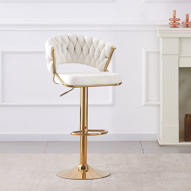 Contemporary Scandinavian Swivel Liftable Round Square Curve Metal Velvet Bar Stool Backrest Armrest For Dining Room