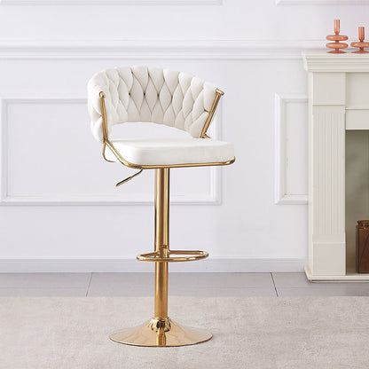 Contemporary Scandinavian Swivel Liftable Round Square Curve Metal Velvet Bar Stool Backrest Armrest For Dining Room