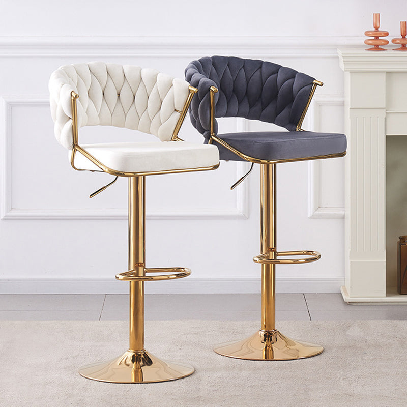 Contemporary Scandinavian Swivel Liftable Round Square Curve Metal Velvet Bar Stool Backrest Armrest For Dining Room