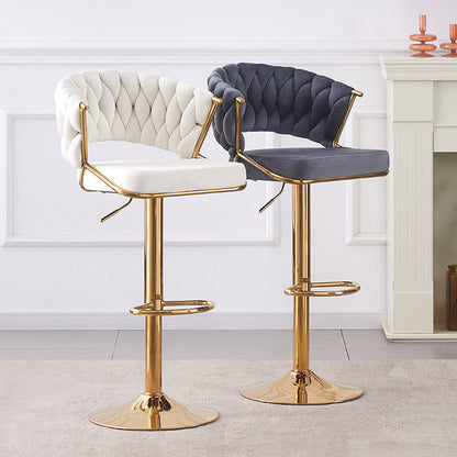 Contemporary Scandinavian Swivel Liftable Round Square Curve Metal Velvet Bar Stool Backrest Armrest For Dining Room