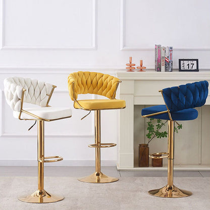 Contemporary Scandinavian Swivel Liftable Round Square Curve Metal Velvet Bar Stool Backrest Armrest For Dining Room