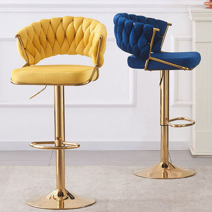 Contemporary Scandinavian Swivel Liftable Round Square Curve Metal Velvet Bar Stool Backrest Armrest For Dining Room